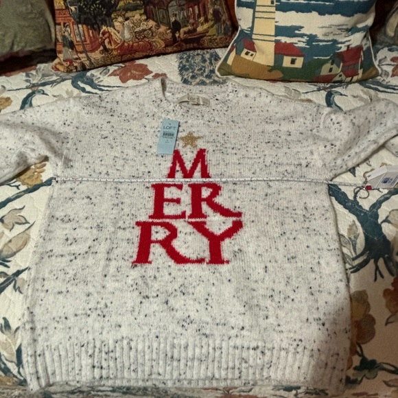 LOFT Cream and Red Merry Sweater - Picture 4 of 6